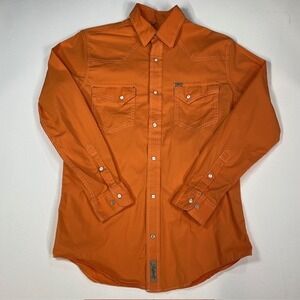 Rafter C Cowboy Collection Orange Western Snap Button‎ Long Sleeve Shirt Men's M